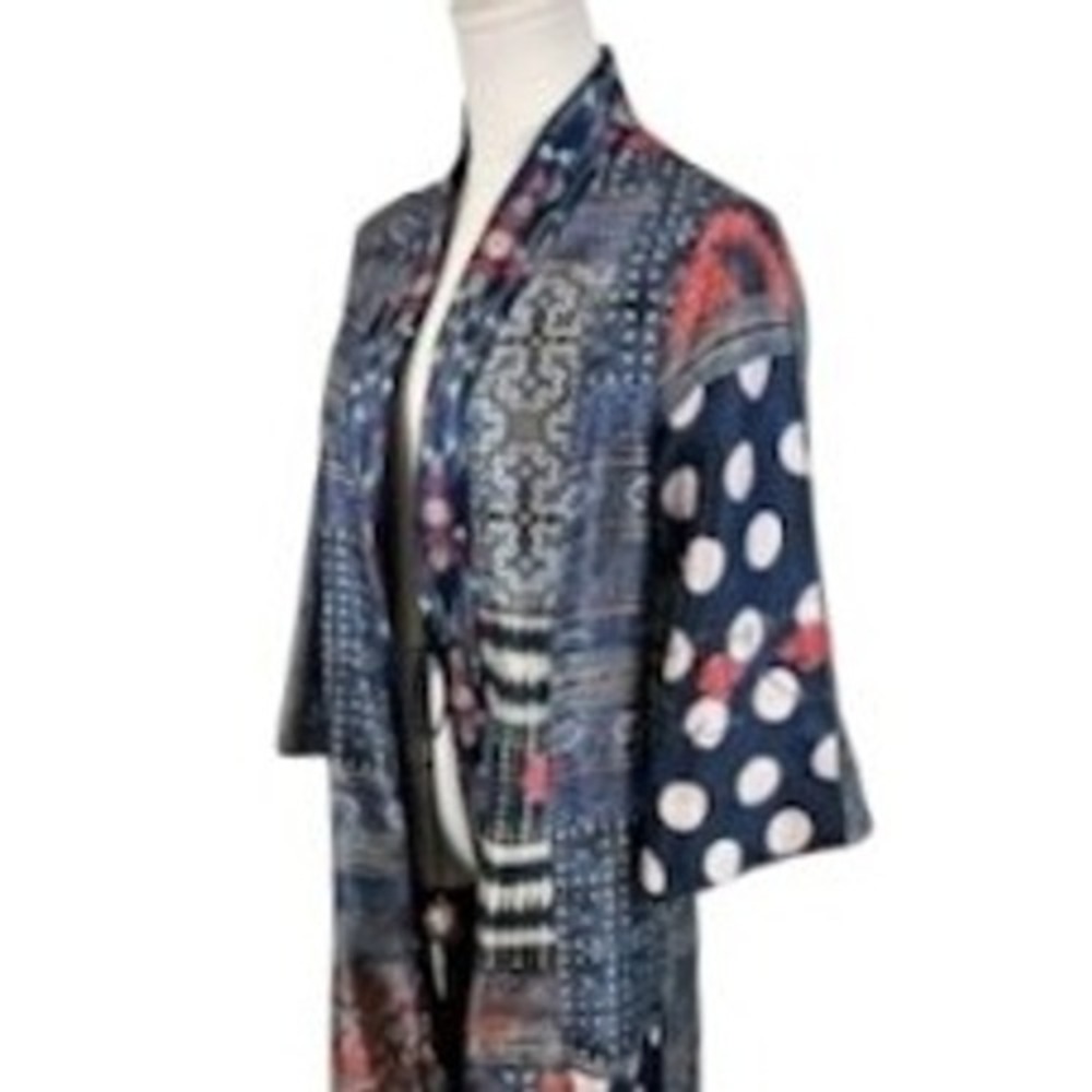 Soft Surroundings Montebleu Indigo Topper Kimono Bohemian Patchwork Size M - Picture 3 of 9